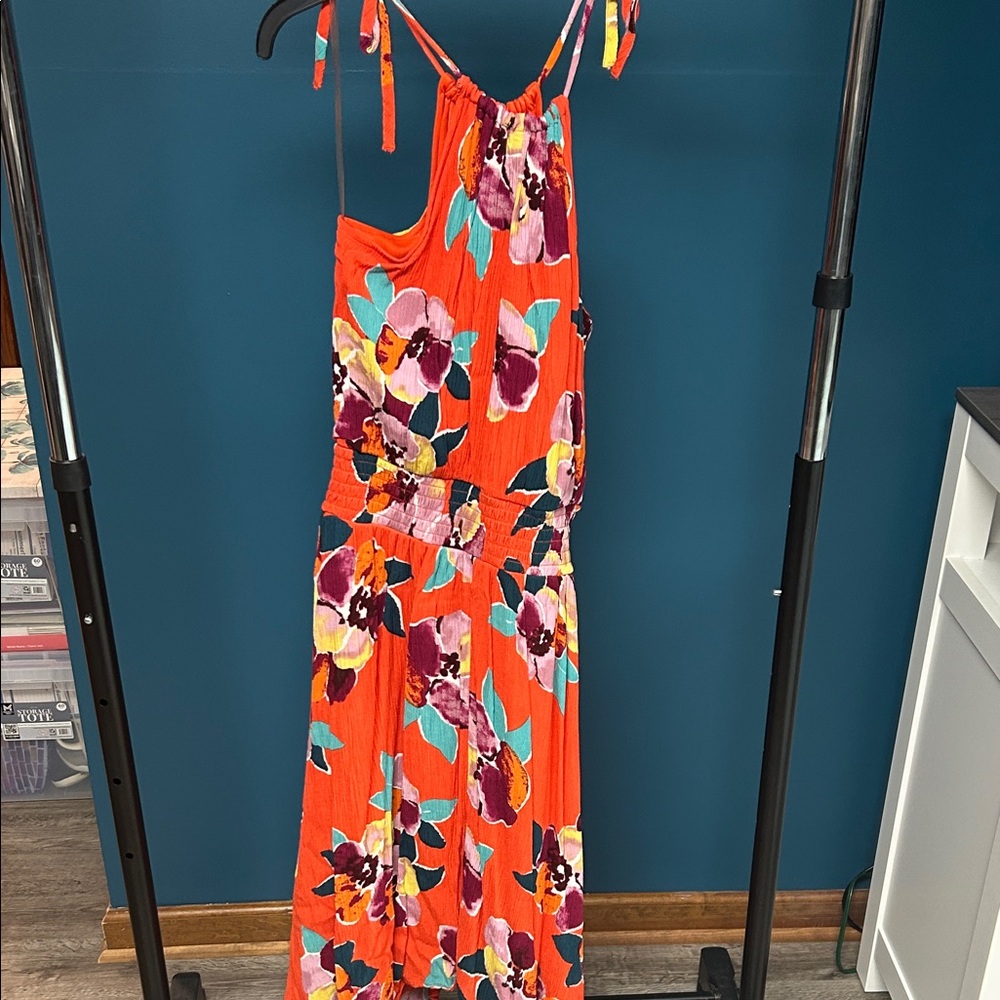 Maurices Bright Orange Floral Hankerchief Dress Large